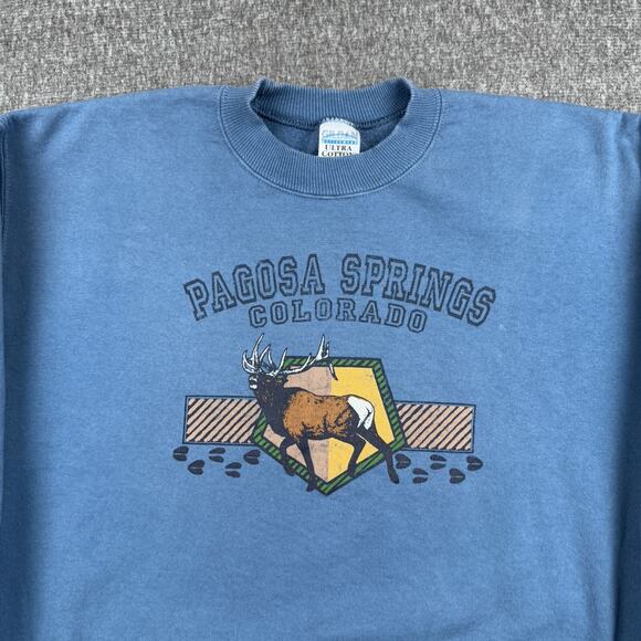 Vintage Pagosa Springs Colroado Sweatshirt Men's Medium Blue Nature Wildlife 90s - Picture 2 of 7